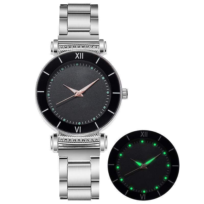 OVERFLOWS.ID AM TANGAN QUARTZ LUMINOUS STRAP STAINLESS STEEL WARNA SILVER CASUAL FASHION  WANITA JAM TANGAN IMPORT MURAH