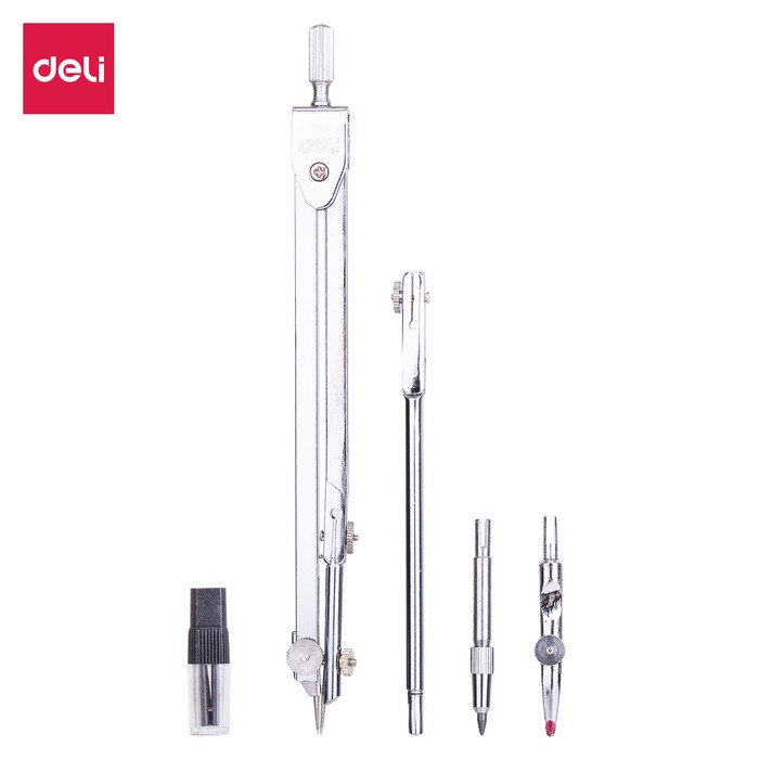 

Deli E8604 Jangka-Metal 5Pcs Compass W/Pencil Leads Ink Drawer Silver