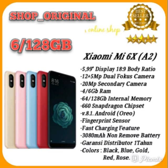 Xiaomi Mi 6X -A2 Ram 6Gb Internal 128Gb Garansi 1 Tahun