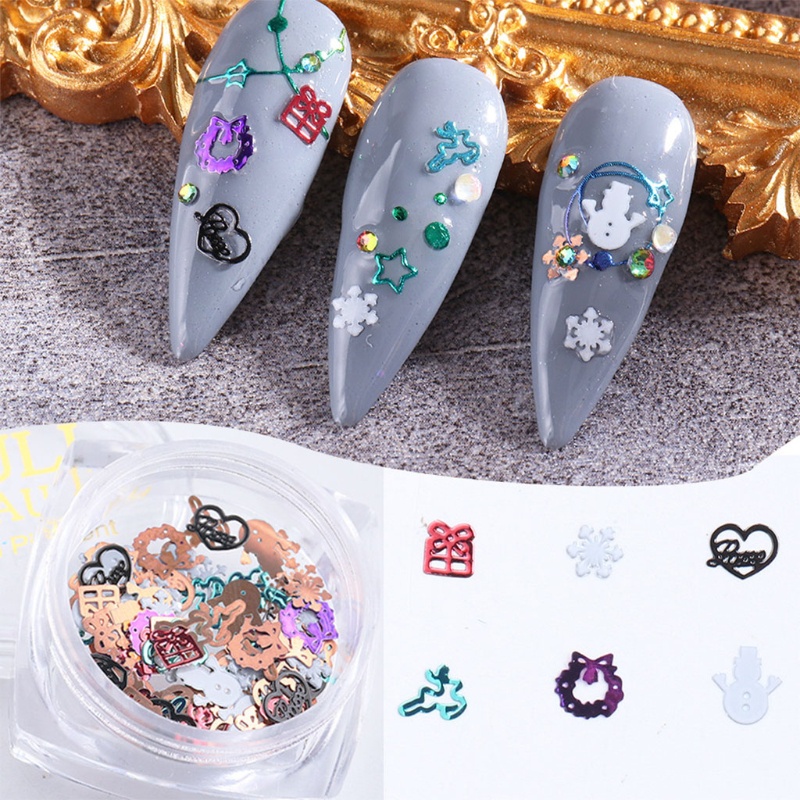 Zzz Hiasan Kuku 3D Bentuk Santa / Rusa / Snowman / Snowflake / Bulan / Bunga Bahan Alloy Untuk Nail Art