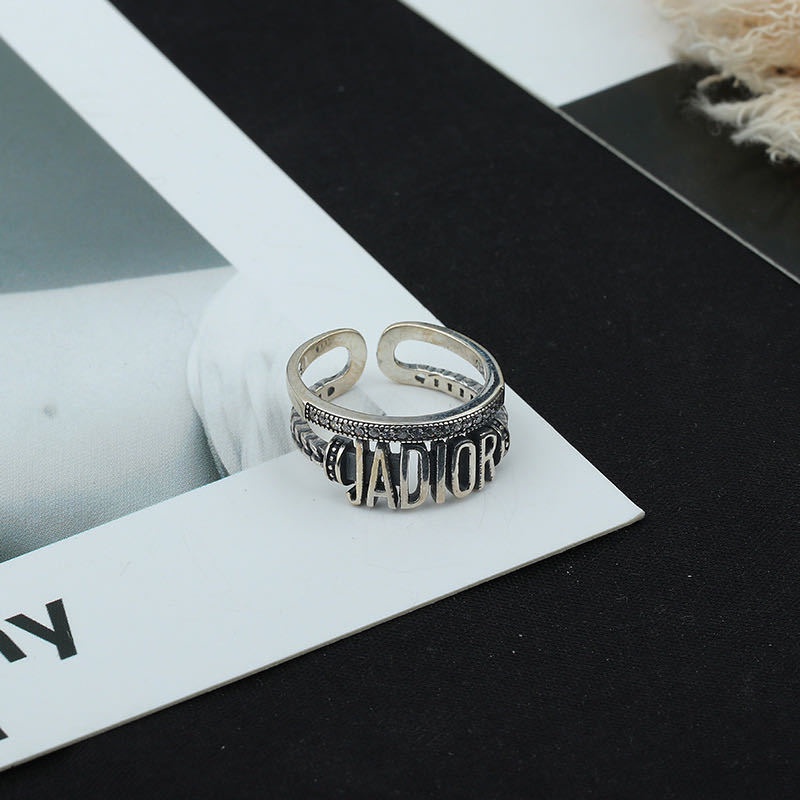 Cincin Model Terbuka Motif Tulisan Gaya retro Eropa Amerika Untuk Pria Dan Wanita