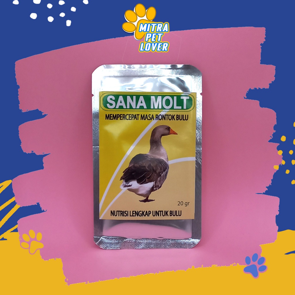 MEMPERCEPAT MASA RONTOK BULU BEBEK - SANA MOLT 20 GRAM - CEPAT TUMBUH BULU BARU BEBEK ITIK UNGGAS - TINGKATKAN IMUN DAYA TAHAN TUBUH NUTRISI - MURAH GARANSI KUALITAS ASLI ORIGINAL - PET ANIMAL TAMASINDO OBAT KESEHATAN &amp; VITAMIN TERNAK HEWAN MITRAPETLOVER