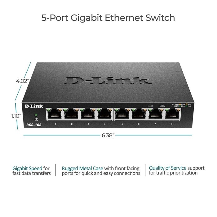 D-LINK DGS-108 8-Port Gigabit Desktop Switch Metal Casing DGS108 DLINK