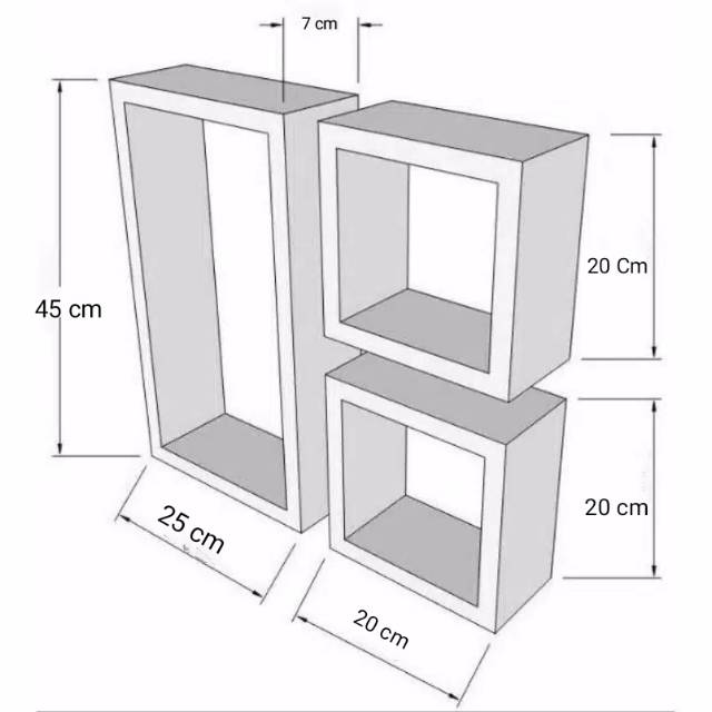 Rak dinding 3 kotak (1 kotak besar 2 kotak kecil)