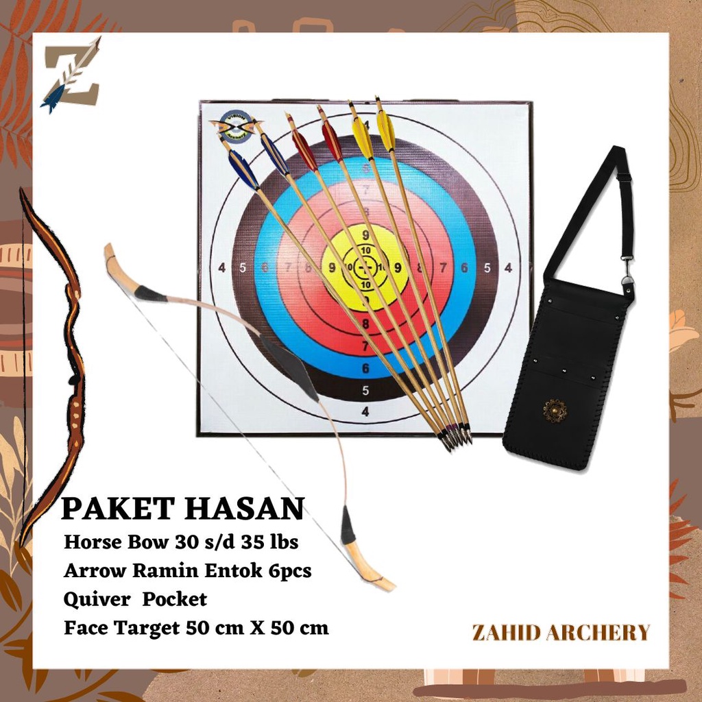 PAKET PANAHAN HORSEBOW LENGKAP (Horse Bow 30 s/d 35 lbs Arrow, Quiver, dll) - PAKET HASAN
