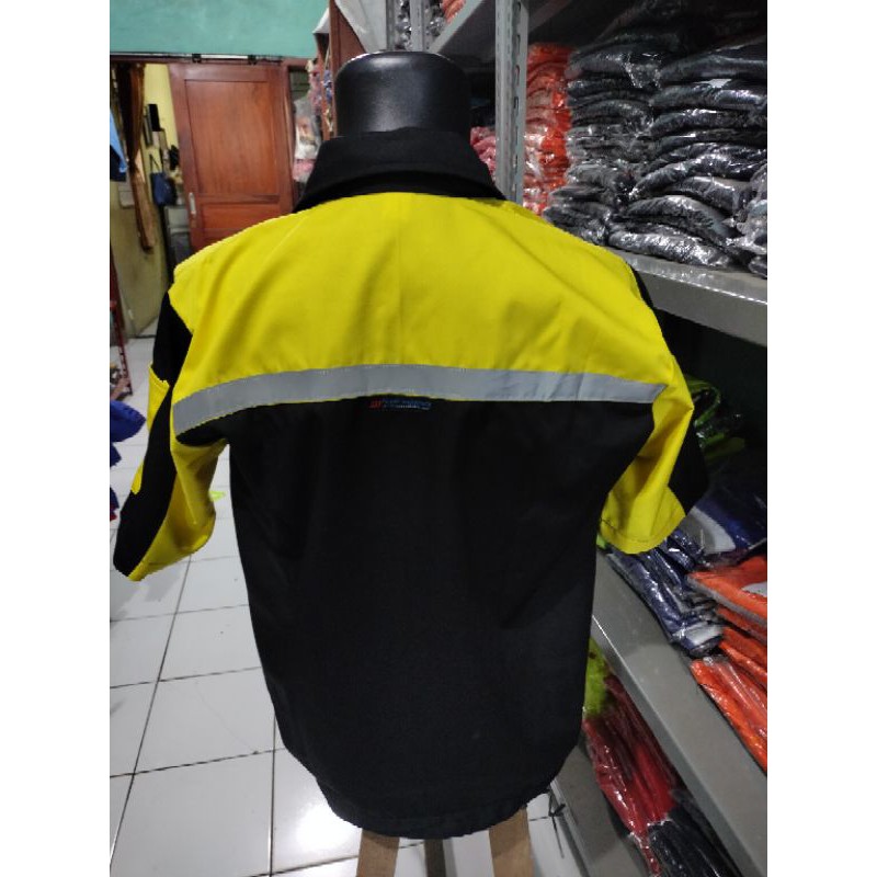 LENGAN PENDEK RESLETING HITAM KUNING BAJU SERAGAM WEARPACK ATASAN SAFETY