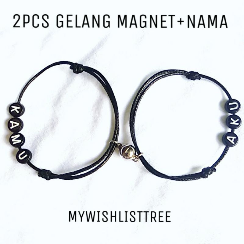 2PCS GELANG COUPLE MAGNET CUSTOM NAMA PASANGAN | GELANG NAMA COUPLE MAGNET | GELANG PERSAHABTAN TALI