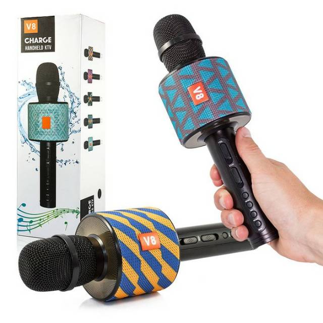Mic Karaoke V8 Microphone Sing Smule MC Speaker Bluetooth Bass