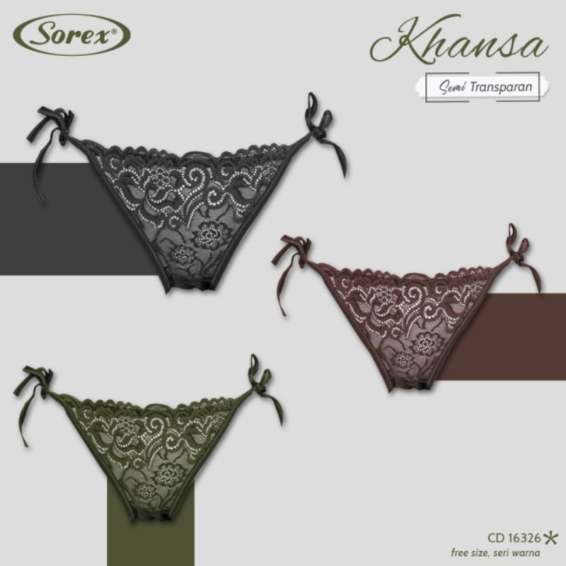 Sorex art 16326 CD Celana Dalam G-string Wanita Random Seksi Brukat RendA Bunga Segitiga Semi Transparant