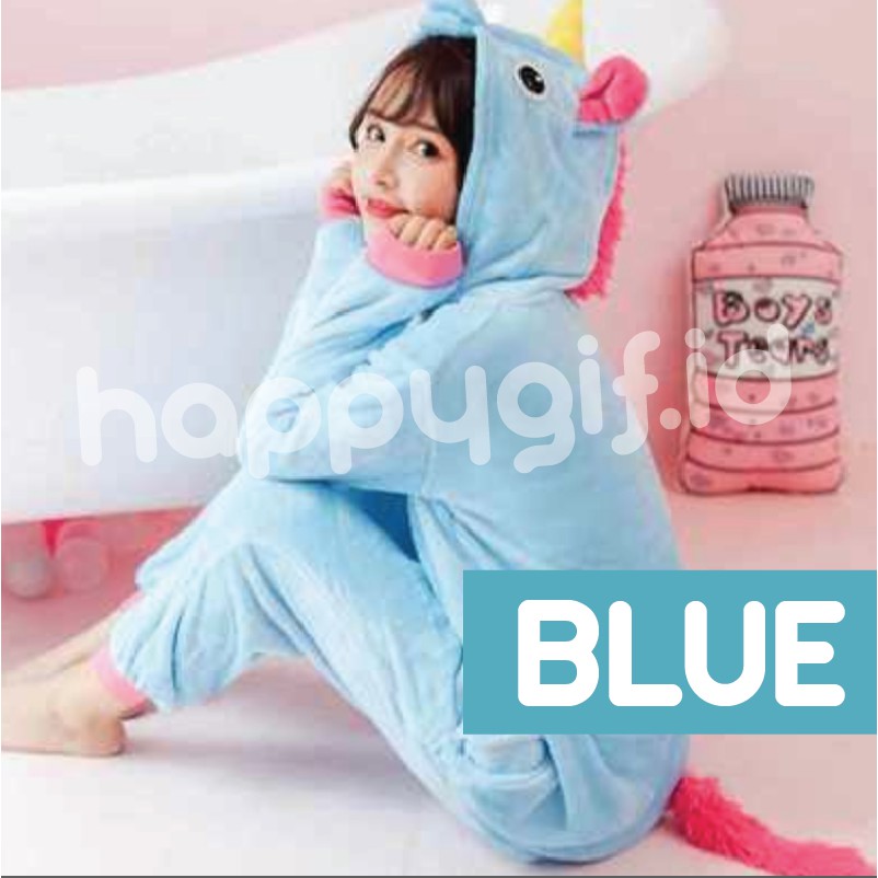 BAJU KOSTUM ONESIE KIGURUMI PIYAMA UNICORN DEWASA-BLUE