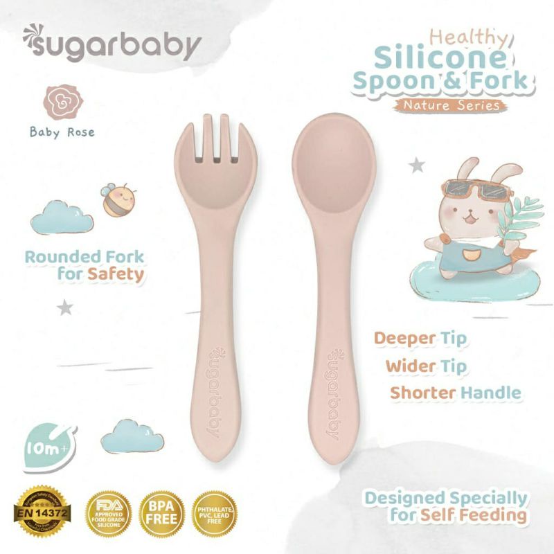 SUGARBABY PIRING MANGKOK MANGKUK DAN SENDOK GARPU Feeding set makan bayi sugar baby piring set mangkok silikon sugarbaby 4 in1 healthy silicone