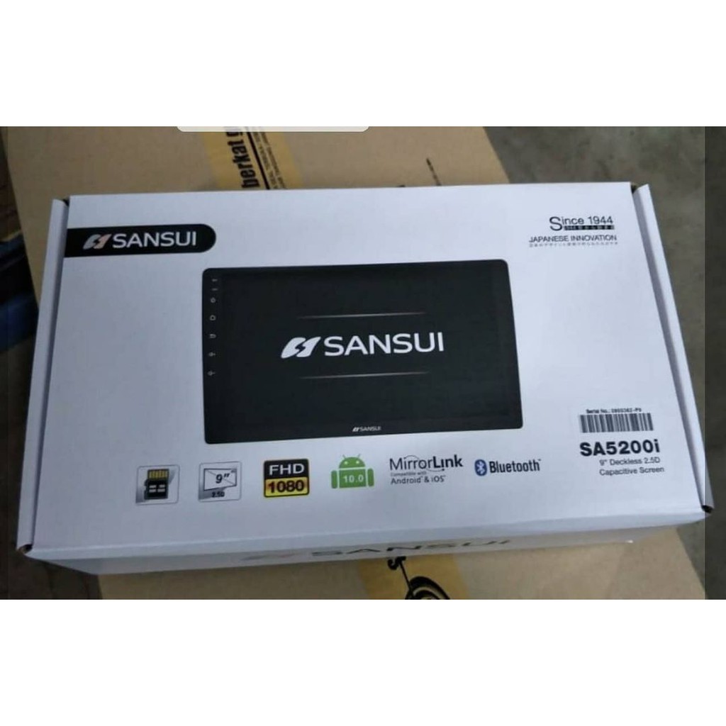 Head Unit Doubledin Android 9 inch SANSUI SA-5200i RAM 2GB OS 10 Full Glass Tape Double din Android