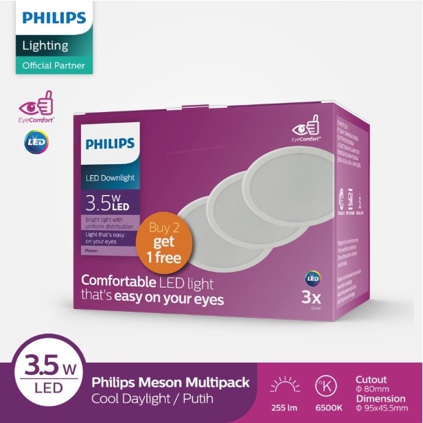 Philips Lampu Downlight LED Meson 3.5W Paket Isi 3 Putih 3,5 Watt