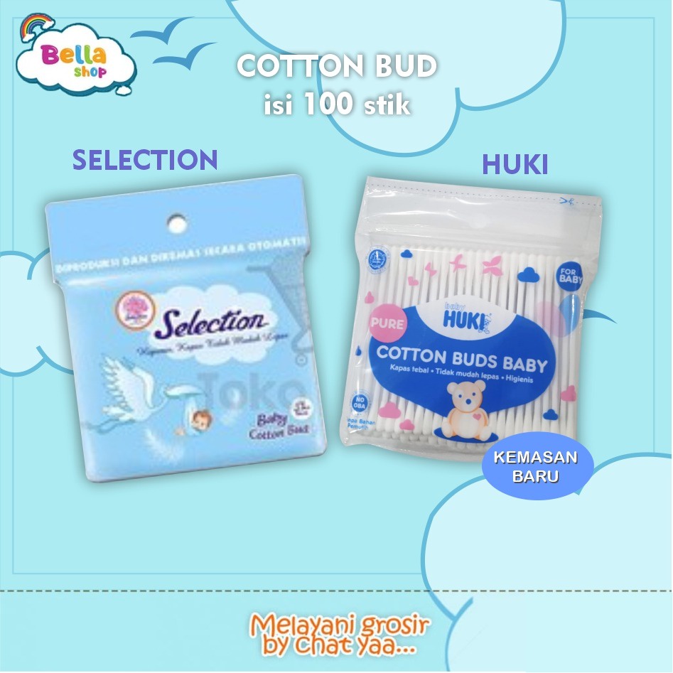 Huki Cotton buds bayi isi 100 pcs Huki Baby Pembersih Telinga-BELLA SHOP
