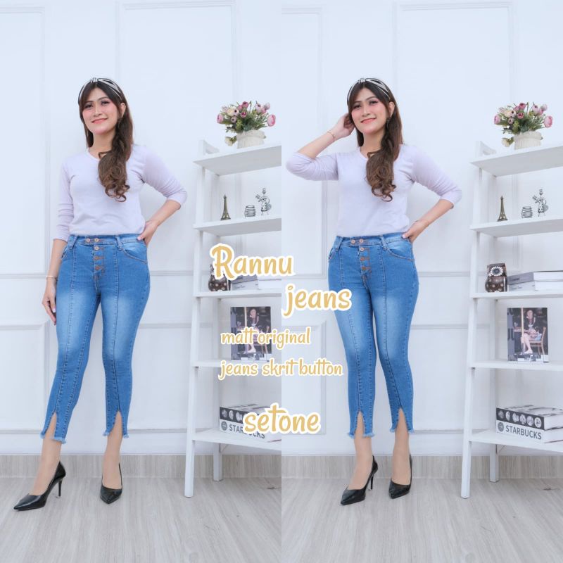 CELANA PANJANG 7/9 BUTTON  RANNU JEANS STRETCH 7/9 CELANA WANITA SANTAI ALL NEW..!!!