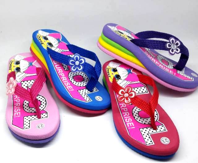 Sandal wedges spon anak L.O.L pelangi