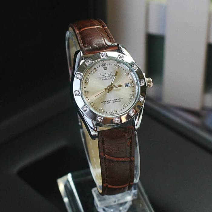 BISA COD JAM TANGAN FASHION WANITA CEWEK TERBARU ROLEX JTR 960 KULIT COKLAT