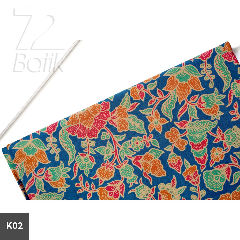 KAIN BATIK PREMIUM Bahan Katun Motif Kembang Warna Biru Hijau Orange Merah 727503 Cap 72 Jarik Jarit Samping Kebat Panjang Batik Katun Modern Premium Bahan Seragam Batik Pernikahan Kantor Keluarga Murah Kamen Jadi Batik Bali Lembaran