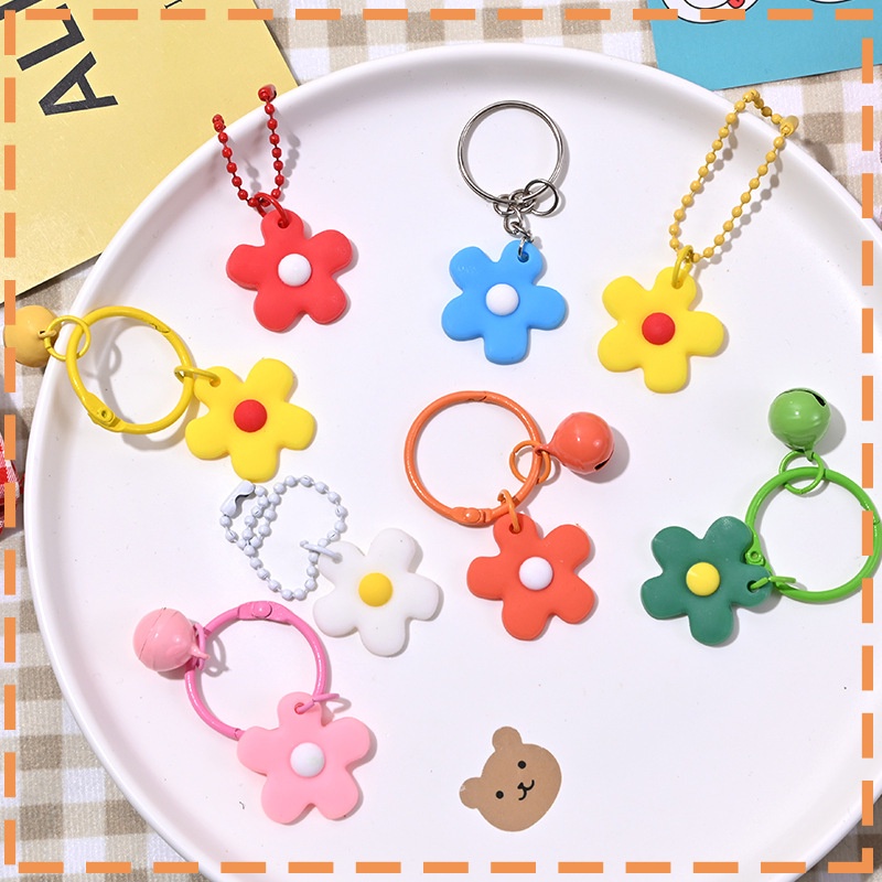 ANGLAI- 2pcs/set Korean Style Candy Color Bells Flower Shape Key Pendant for Women Birthday Gift