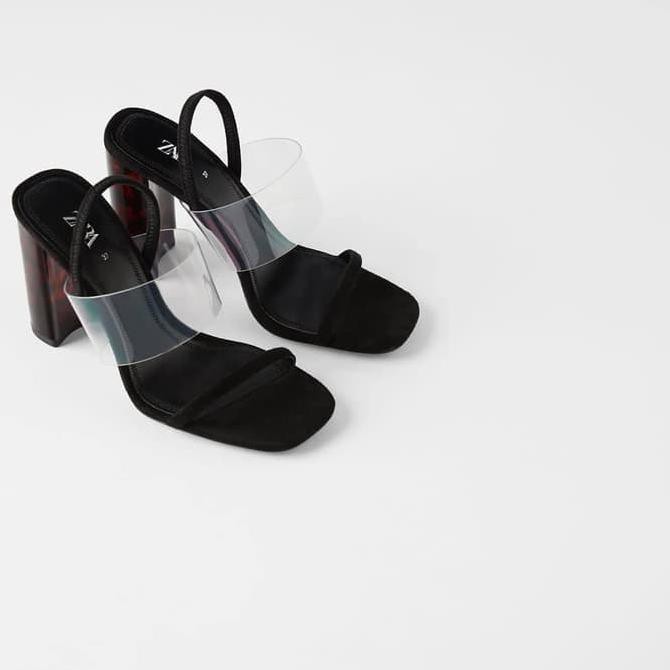 , KORTING HAK TINGGI, ZARA HIGH HEEL SANDALS WITH TORTOISESHELL METHACRYLATE HEELS DISKON