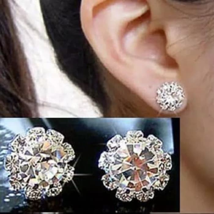 Anting Tusuk Wanita Berlian Imitasi Model Bunga Matahari Ear Studs Ear