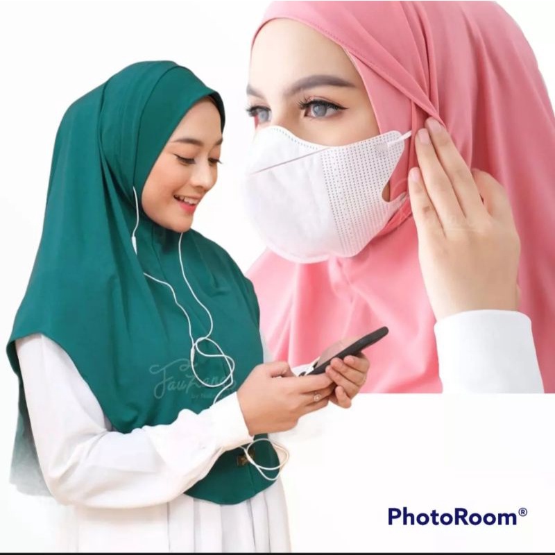 Hijab Helma Bergo Instan Lubang Telinga Masker / kacamata / Earphone