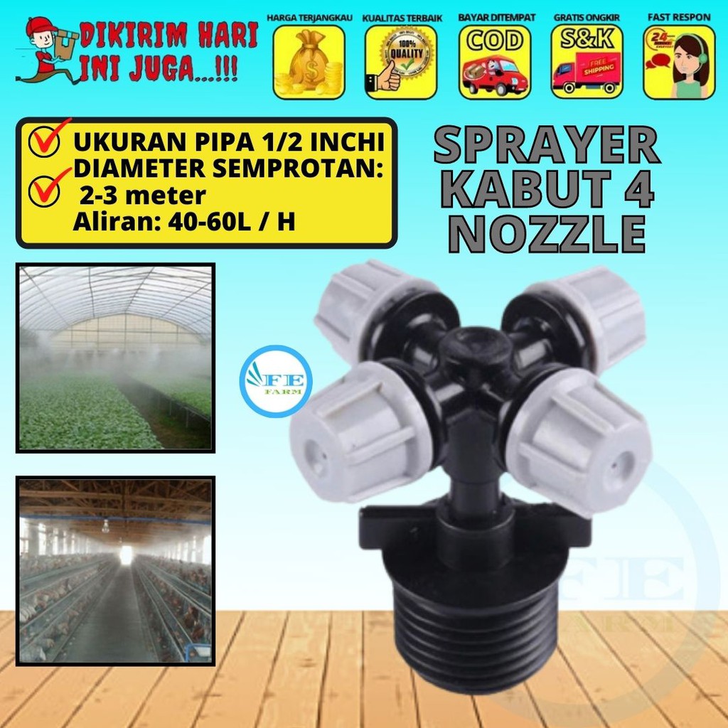 Spuyer Nozzle Sprayer Kabut Embun Kepala 4 Plastik Rumah Walet Kandang Ayam Rumah Jamur Abu FEFARM