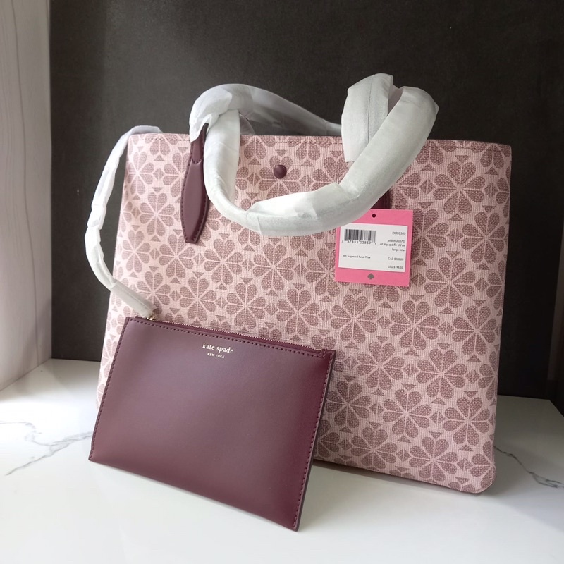 Kate Spade all day spade flower coated large tote pink multi with pouch