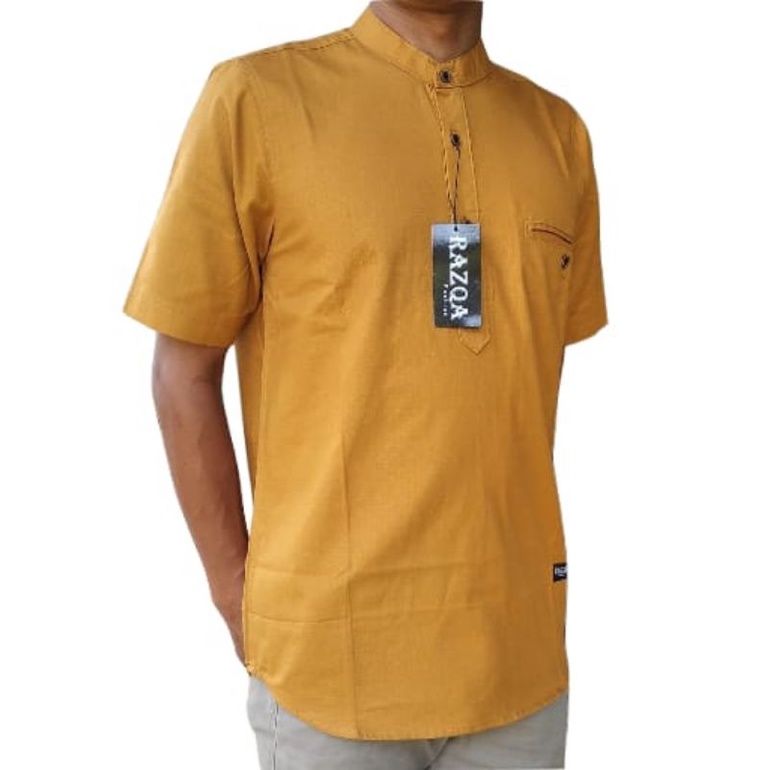 Kemeja Pria warna Mustard Kemko / Baju Muslim Pria warna Mustard / Kemeja koko Pria warna kunyit