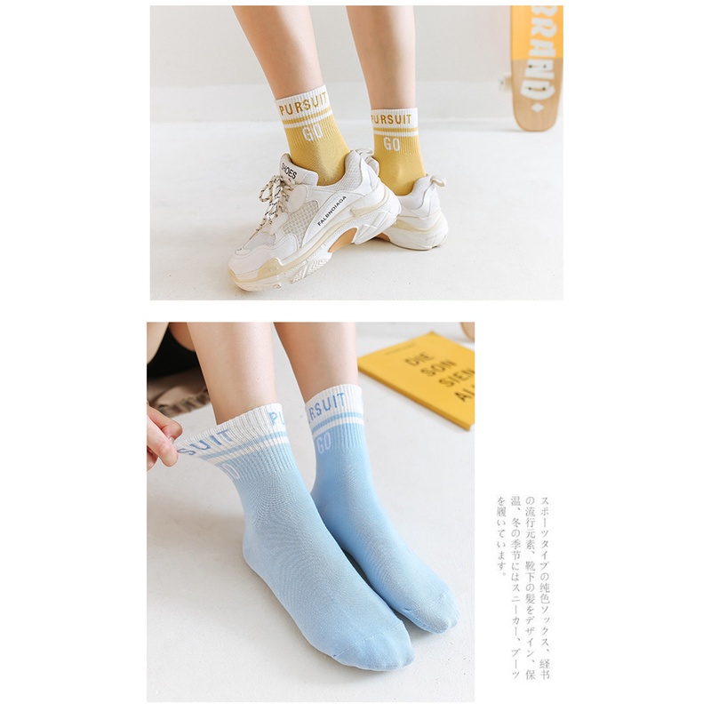 𝗘𝗕𝗦 ✅ KK015 Kaos Kaki (Tanpa Kemasan) Wanita Panjang Diatas Mata Kaki Motif Go Pursuit Fashion Korea Women Sock Import Murah