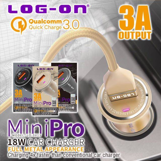 LOG ON SAVER MINIPRO 3A QC 3.0 LO-SV13 CHARGER MOBIL &amp; MOTOR (KEPALA CHARGERPLUSKABEL MICRO 1M)