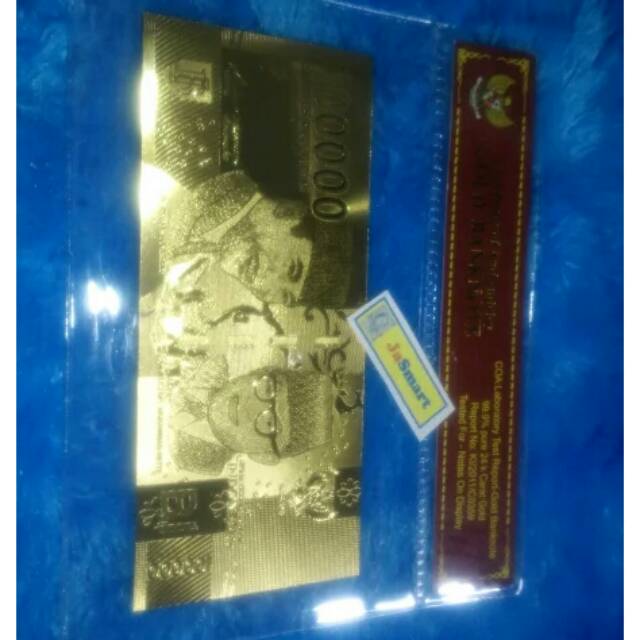 Souvenir Gold Foil Uang Sukarno Hatta Rp 100000 Emisi 2016  Lengkap Folder Plastik Kode  GF0041