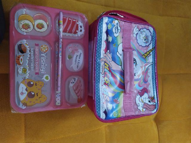 Paket Lunch Box Yooyee Sekat 6 Grid  Karakter + Lunch Bag Karakter
