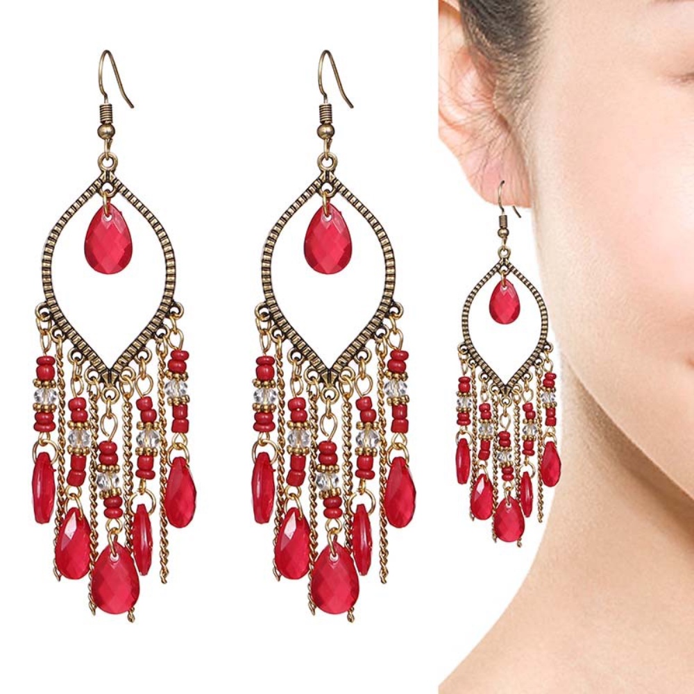 Anting Gantung Panjang Model Tetesan Airrumbai Antik Retro Bohemian Untuk Wanita