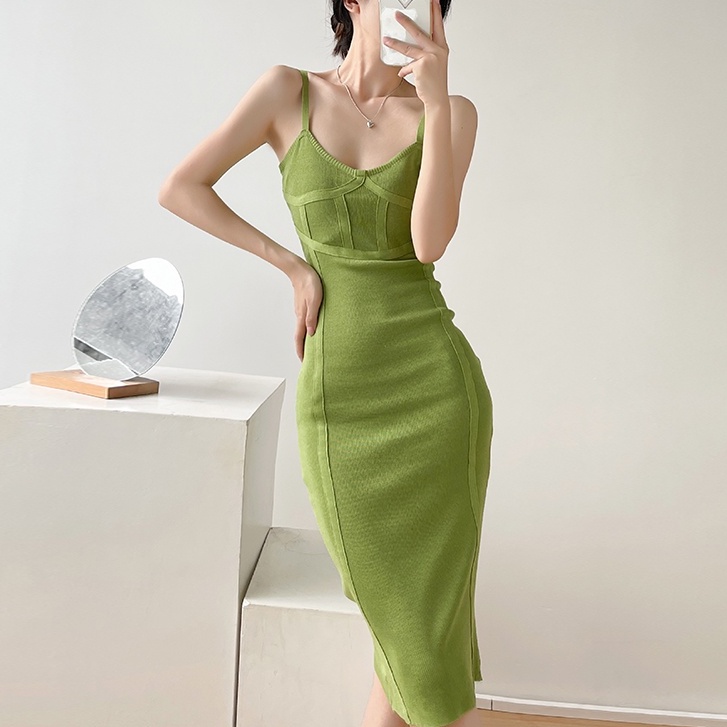 【Elegant】Korean Solid Color Sleevless Bodycon Mini Dress 7487