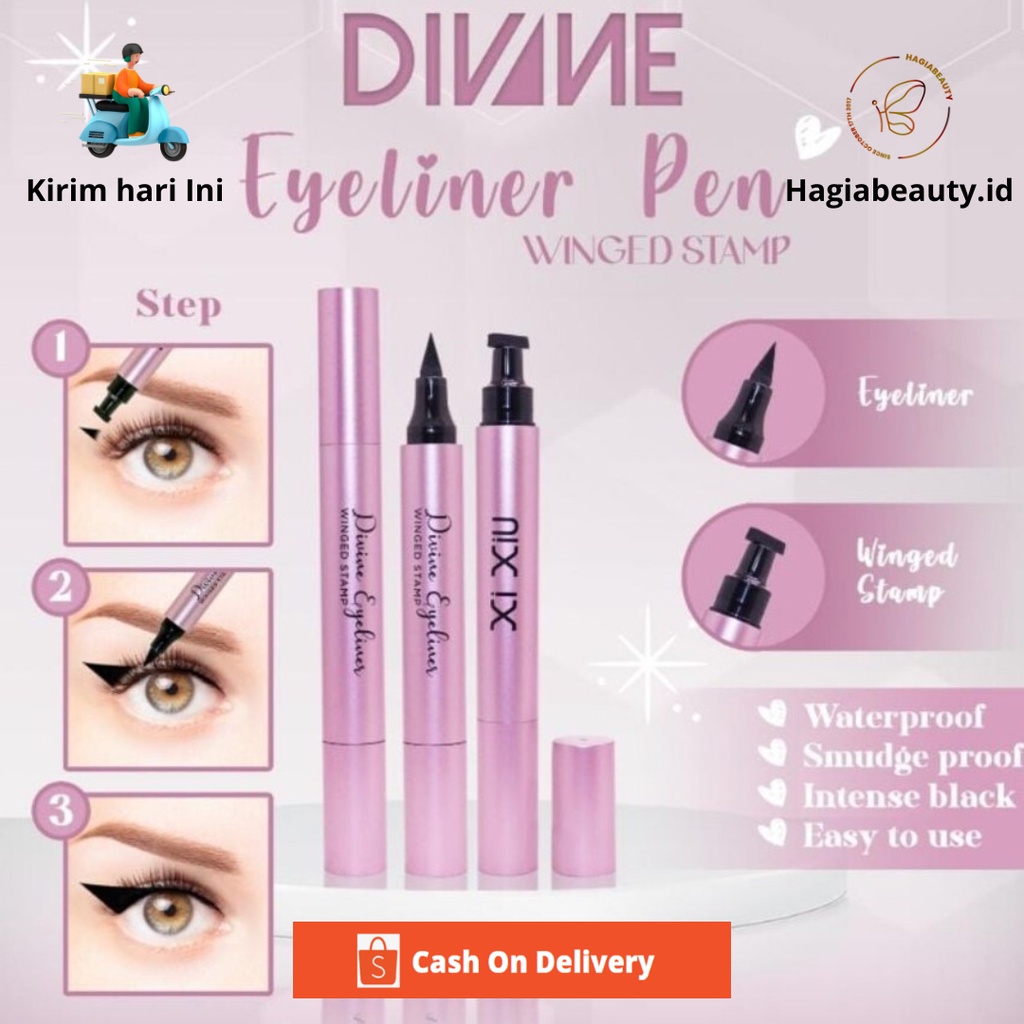 BISA COD - XI XIU DIVINE LIQUID EYELINER PEN WATERPROOF BLACK WITH STAMP -  EYELINER PEN WINGED STAMP