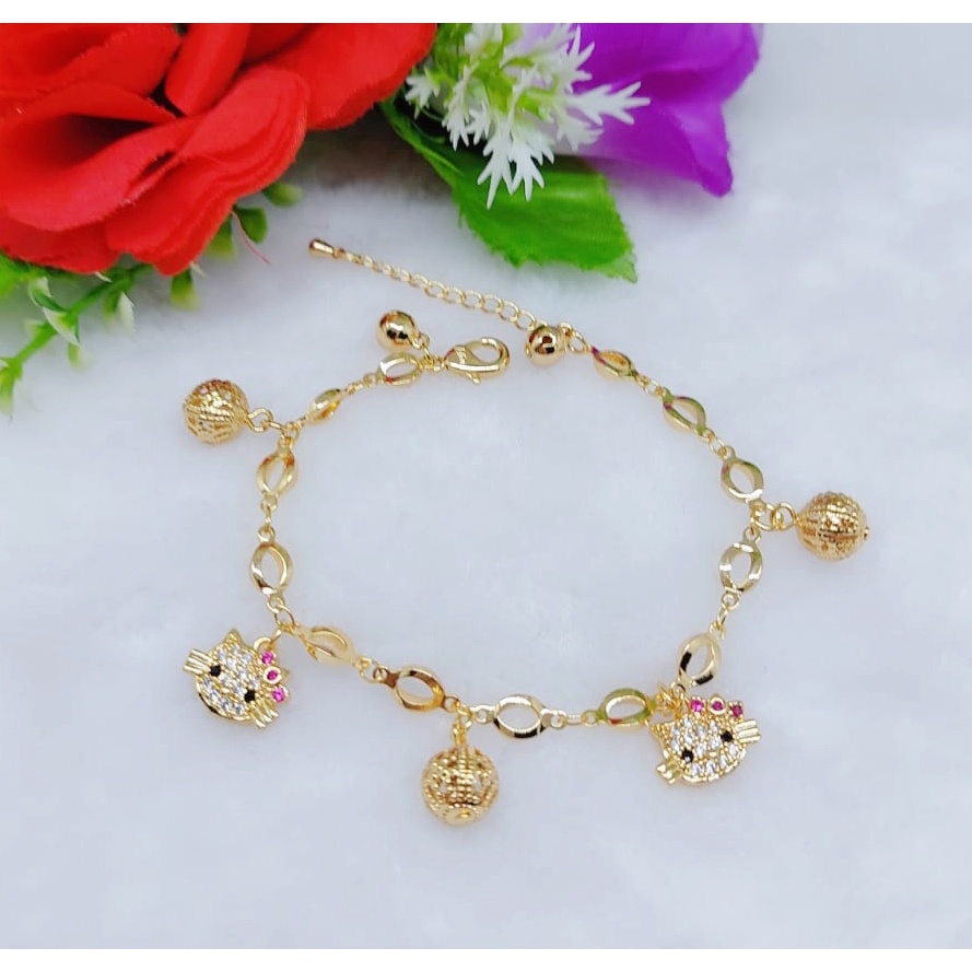 Set Gelang Kitty permata lapis emas fashion jewellery