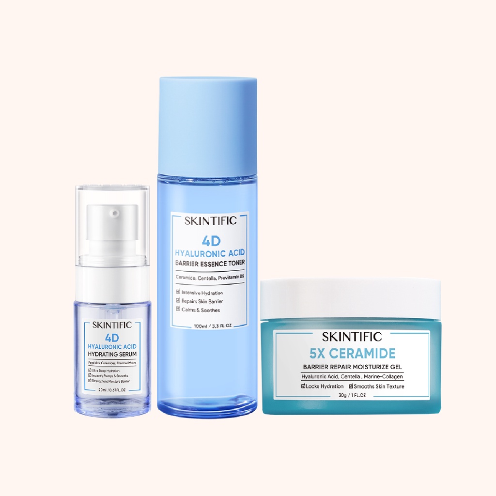 【Skintific Outlet Official】SKINTIFIC 5X Ceramide Barrier  Moisturize Gel Moisturizer 30G Pelembab Wajah &amp; 5X Ceramide Serum 20ml &amp; 4D Hyaluronic Acid (HA) Barrier Essence Toner Hydration Toner Toner Pelembab