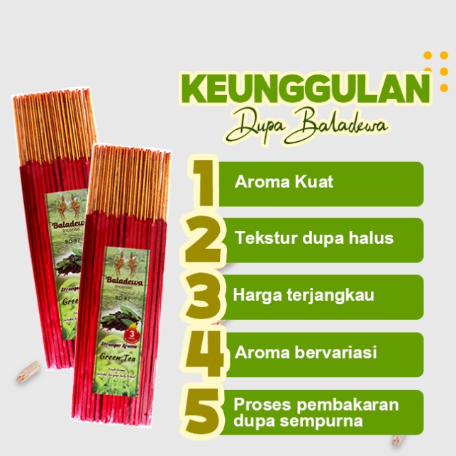 Dupa/Hio Wangi Harum Green Tea Merah Baladewa 3 Jam Kaki Emas 50 Stick