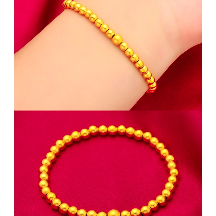 Gelang Manik-Manik Lapis Emas Asli Kadar 375 Ukuran 5mm Gaya Antik Untuk Wanita