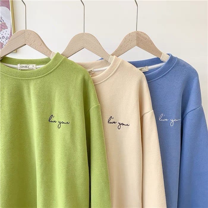 SWEATER WANITA BORDIR LUCU LIVE YOU FLEECE LEMBUT TERBARU'