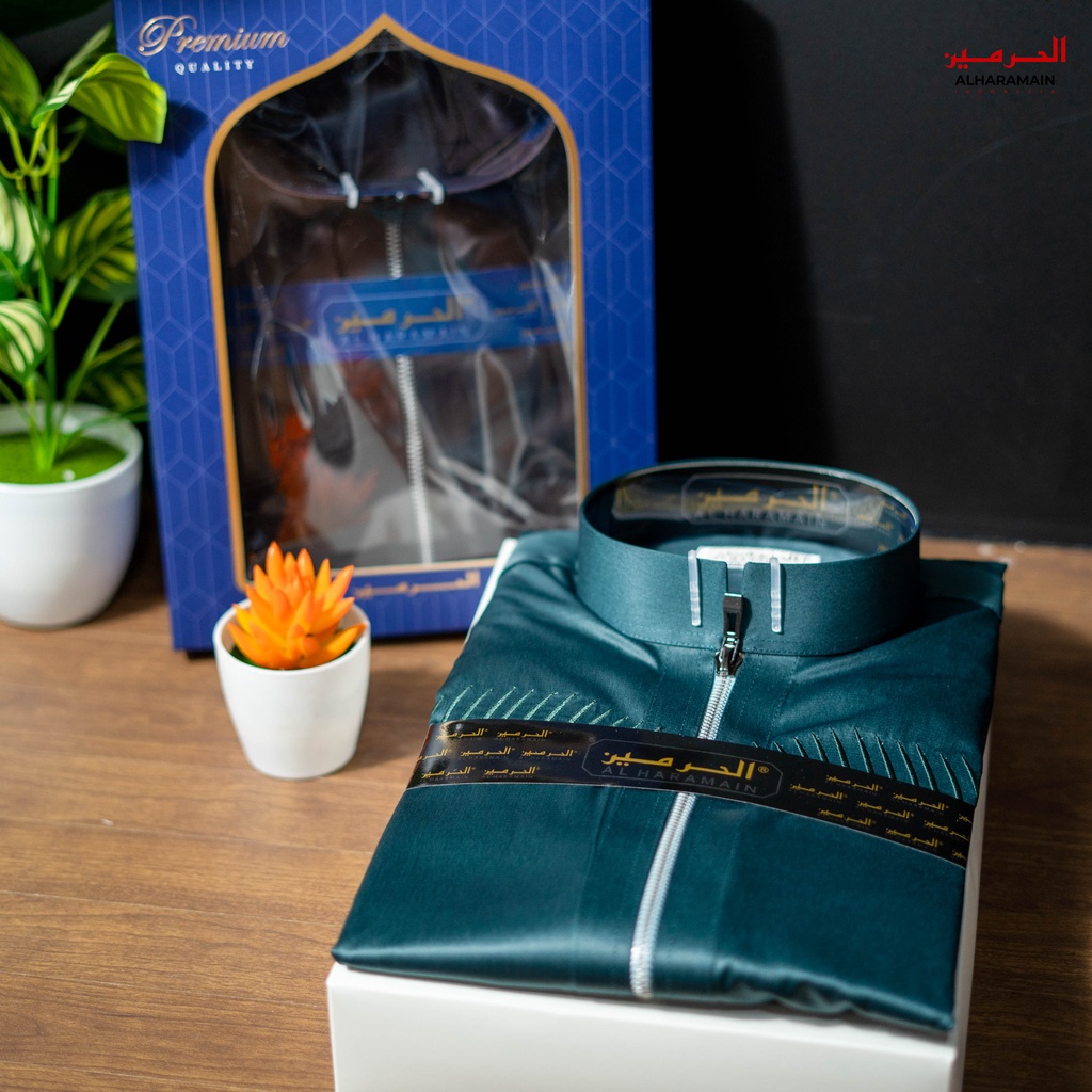 AL Haramain Jubah / Gamis Pria Dewasa Premium Resleting Bordir (24) | Hijau Botol | Hijau Lumut