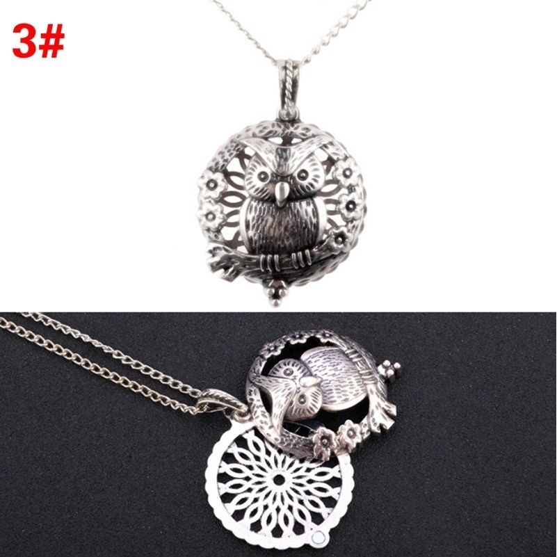 Hollow Vintage Necklace Aromatherapy Locket Essential Oils Diffuser Locket Necklace Perfume Pendant Animal Owl Tree Necklace