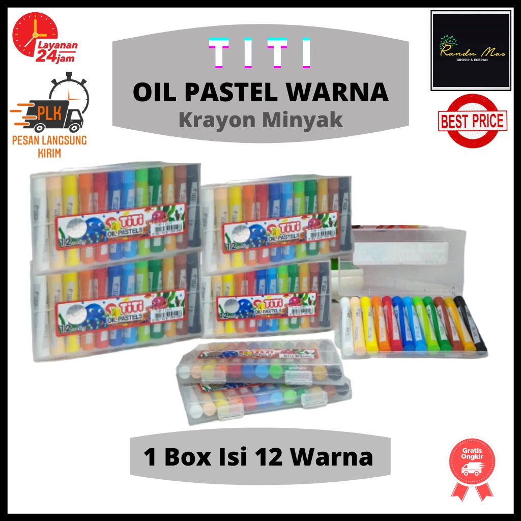 Crayon Titi Joyko Isi 12 Warna Mini Oil Pastel Krayon Minyak Perwarna Set Alat Menggambar Anak Original