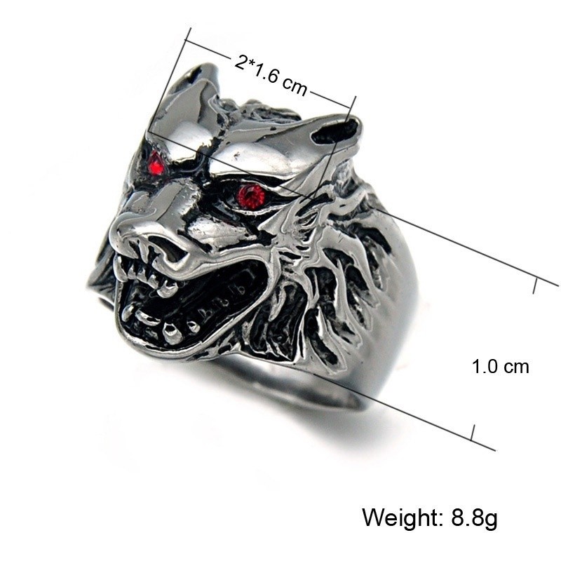 SEUSUK  Cincin Vintage Punk Desain Serigala Bahan Stainless Steel Warna Silver untuk Pria