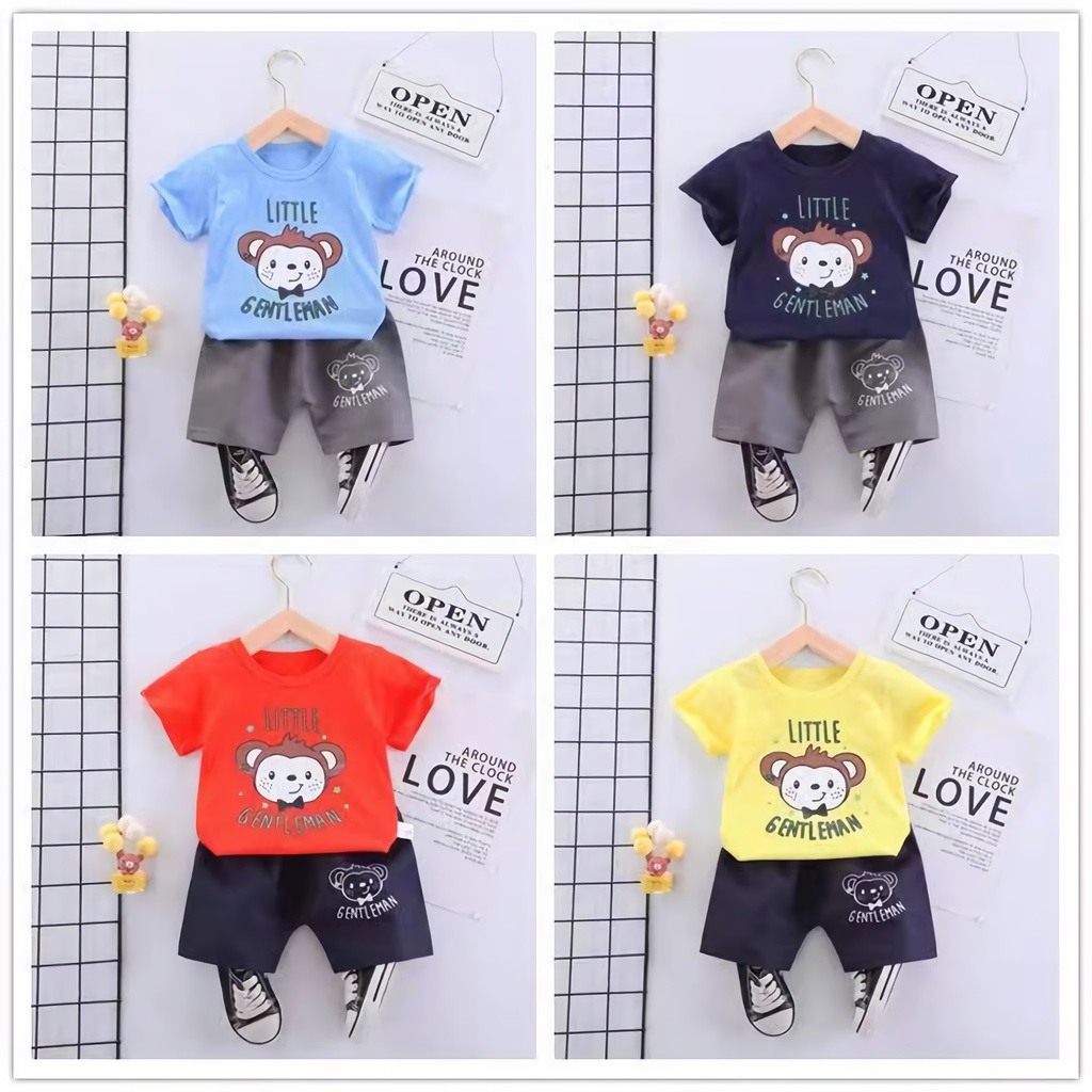 Setelan Tianzhi 1 - 4 Tahun | Baju Anak Kaos Cewek Cowok Laki Celana Pendek Sablon Casual Import