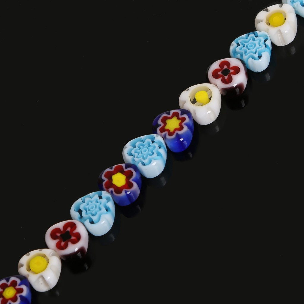 8/10mm Grosir Manik-Manik Kaca Cantik Lover Bentuk Hati Millefiori Bunga Lampwork Glass Beads