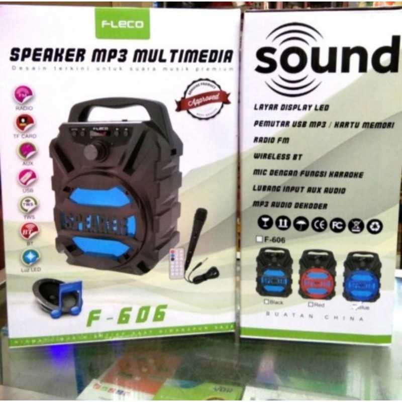 Speaker Fleco F605 Wireless Extra Bass Free Mic Karaoke