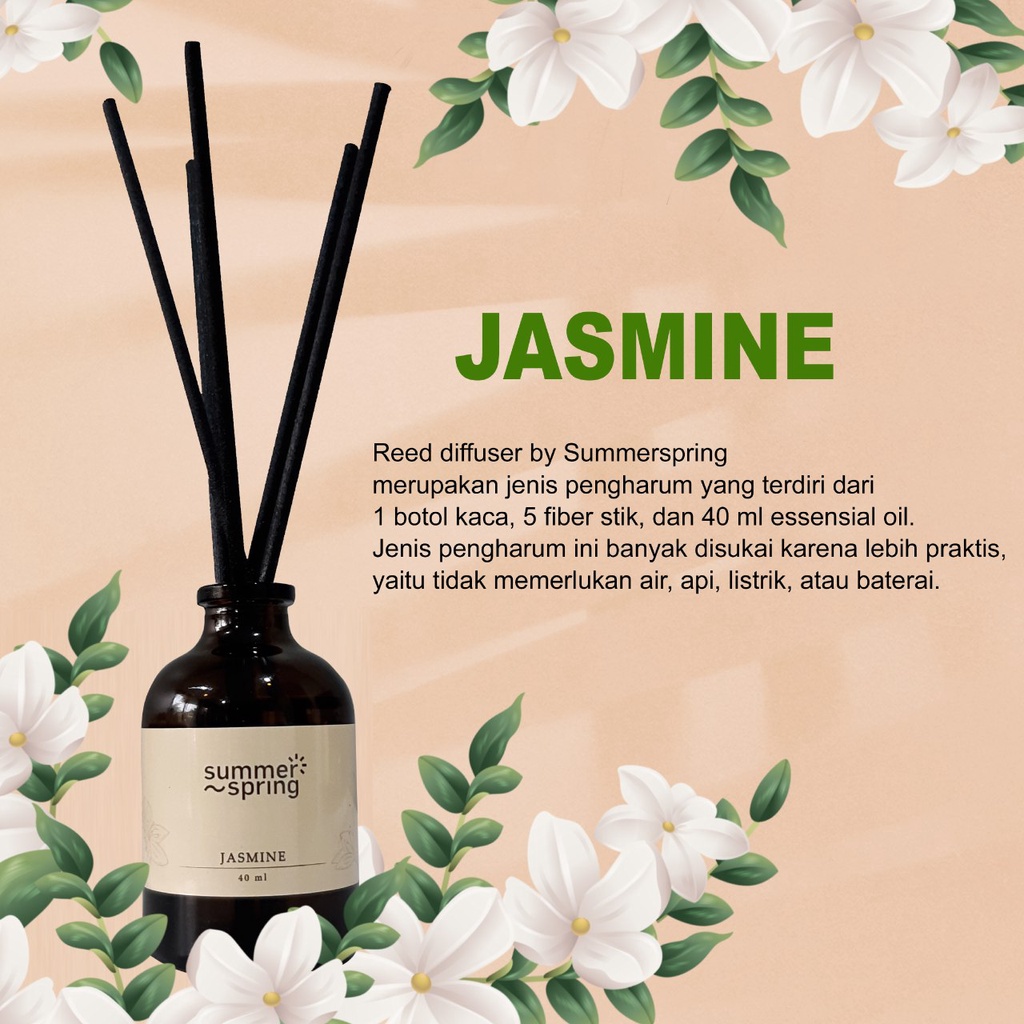 Pengharum ruangan otomatis Reed diffuser varian Jasmine tanpa listrik tanpa uap