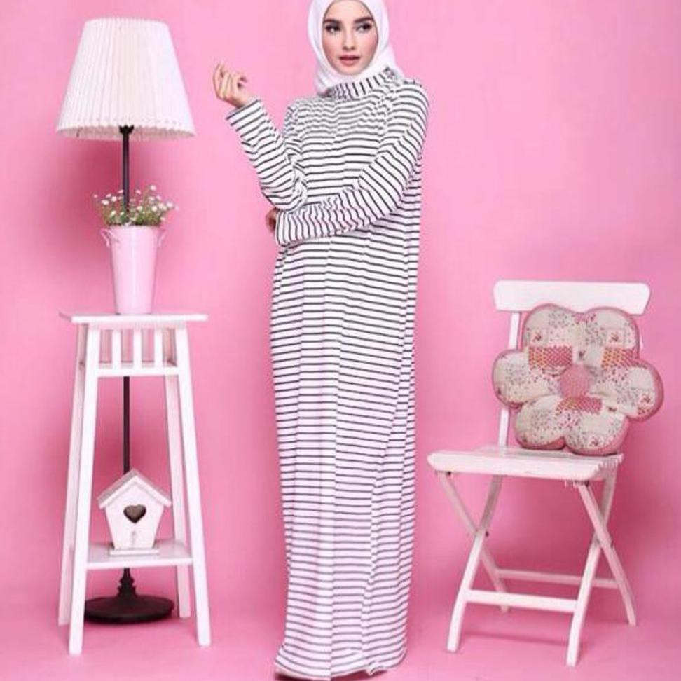 Stock Terakhir Damai fashion - baju gamis muslim wanita KIMORA stripe  tanpa hijab konveksi tanah